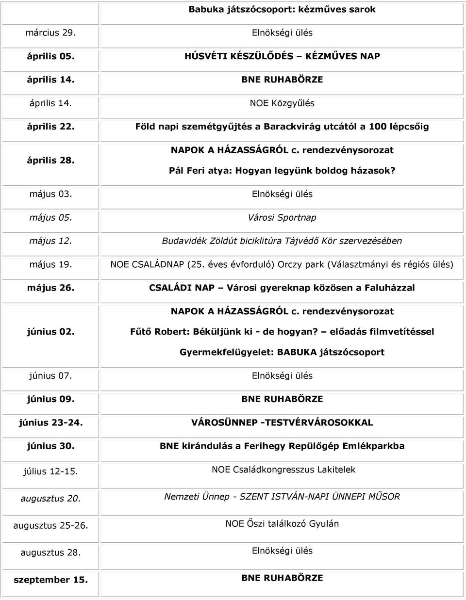 Városi Sportnap Budavidék Zöldút biciklitúra Tájvédő Kör szervezésében NOE CSALÁDNAP (25.