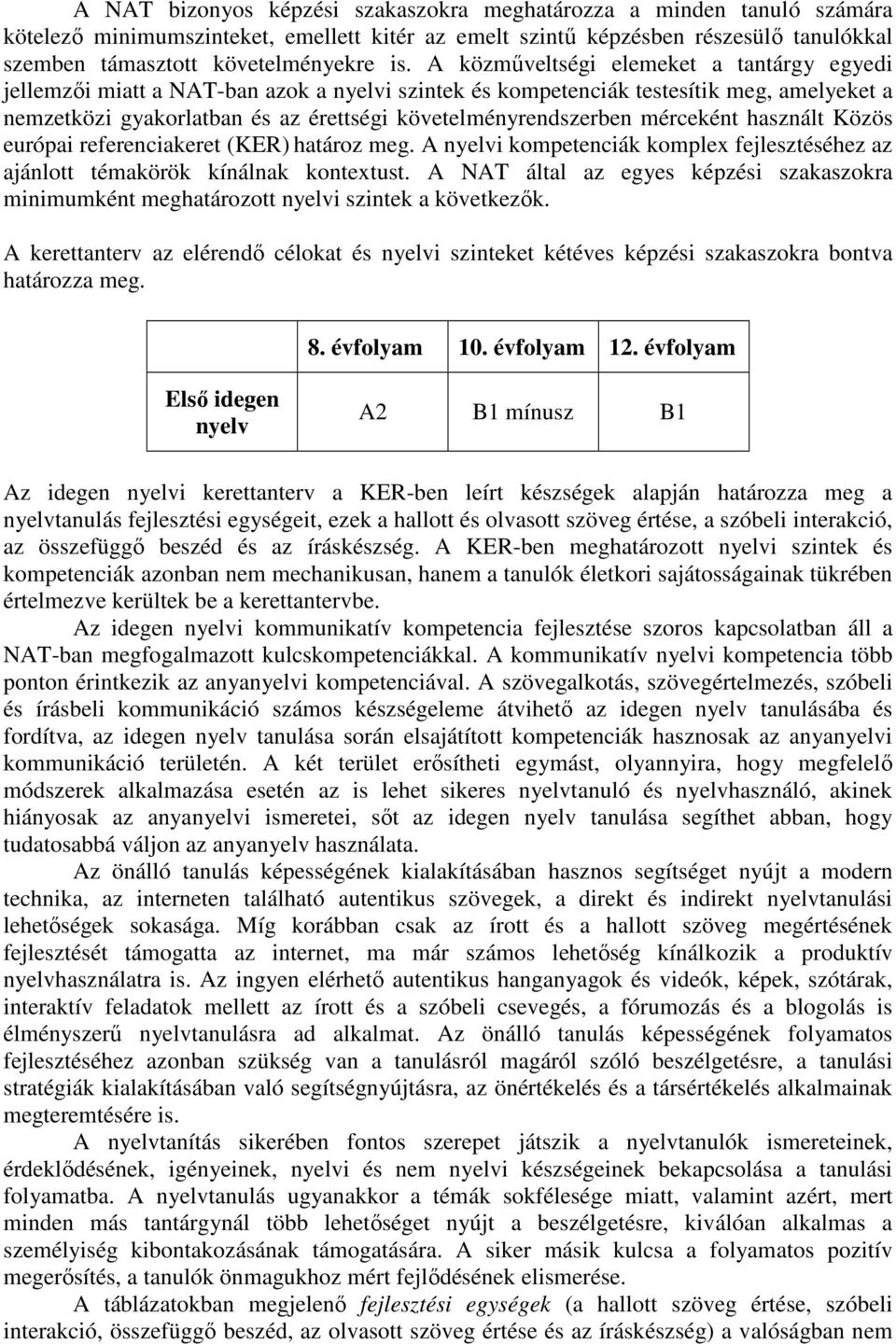 mérceként használt Közös európai referenciakeret (KER) határoz meg. A nyelvi kompetenciák komplex fejlesztéséhez az ajánlott témakörök kínálnak kontextust.