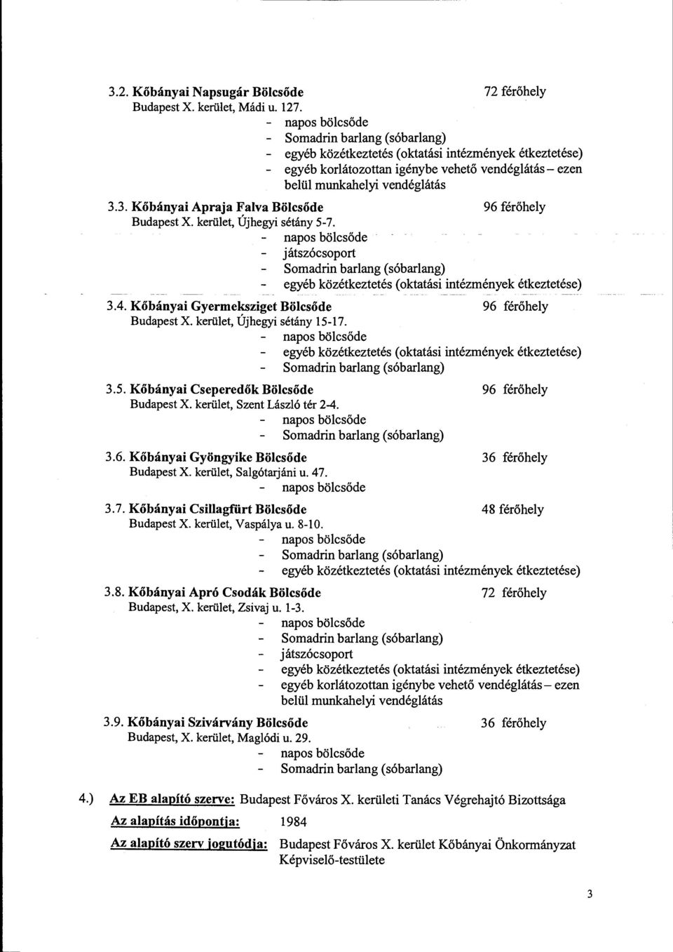 3. Kőbányai Apraja Falva Bölcsőde 96 férőhely Budapest X. kerület, Újhegyi sétány 5-7.