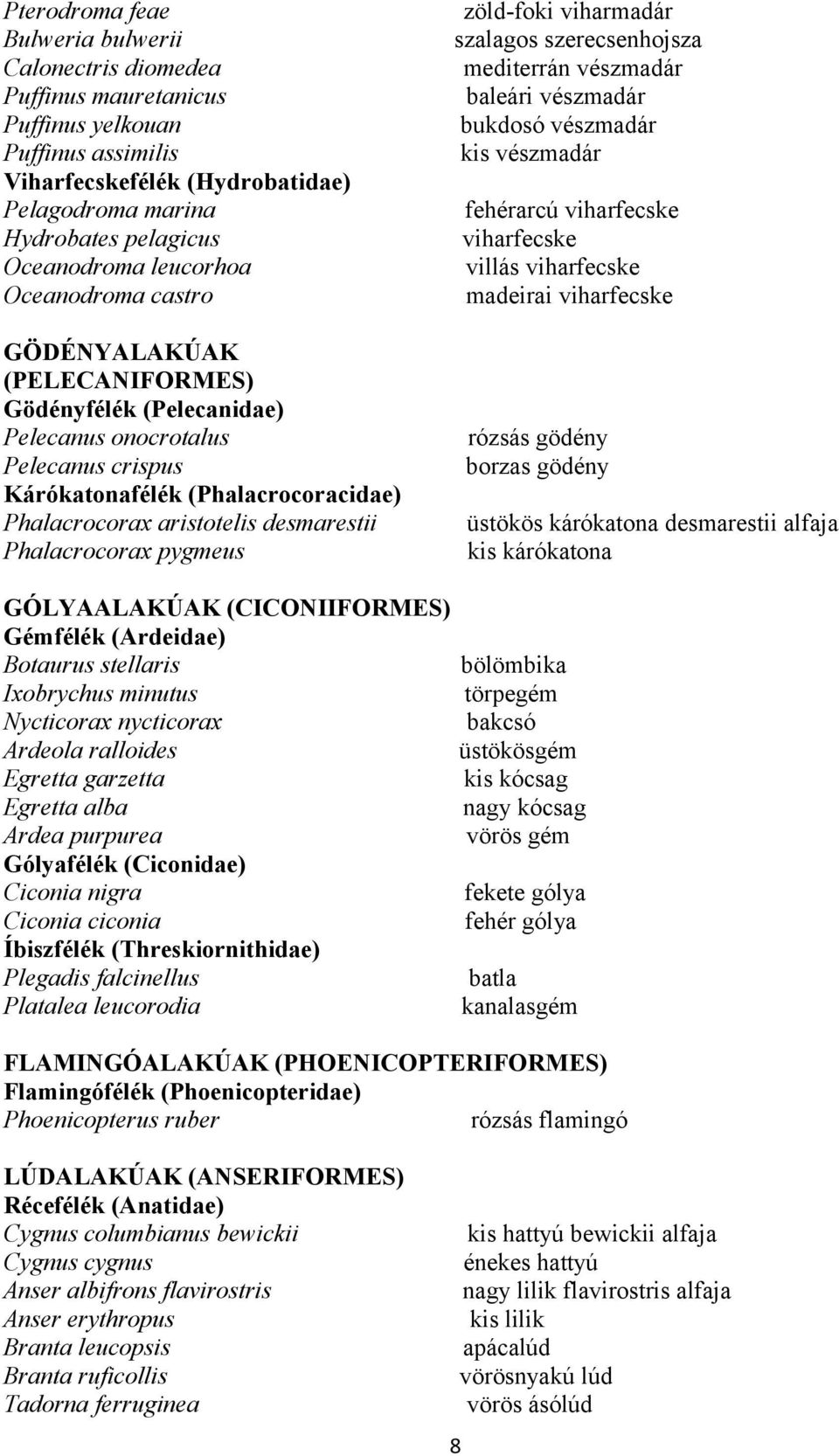 Phalacrocorax pygmeus GÓLYAALAKÚAK (CICONIIFORMES) Gémfélék (Ardeidae) Botaurus stellaris Ixobrychus minutus Nycticorax nycticorax Ardeola ralloides Egretta garzetta Egretta alba Ardea purpurea