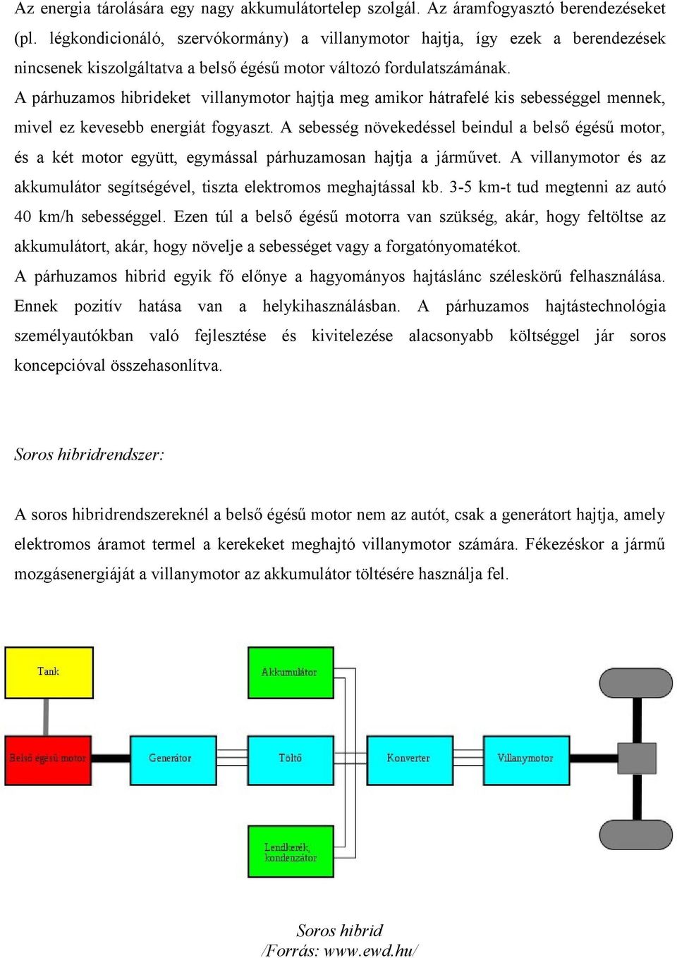 A párhuzamos hibrideket villanymotor hajtja meg amikor hátrafelé kis sebességgel mennek, mivel ez kevesebb energiát fogyaszt.