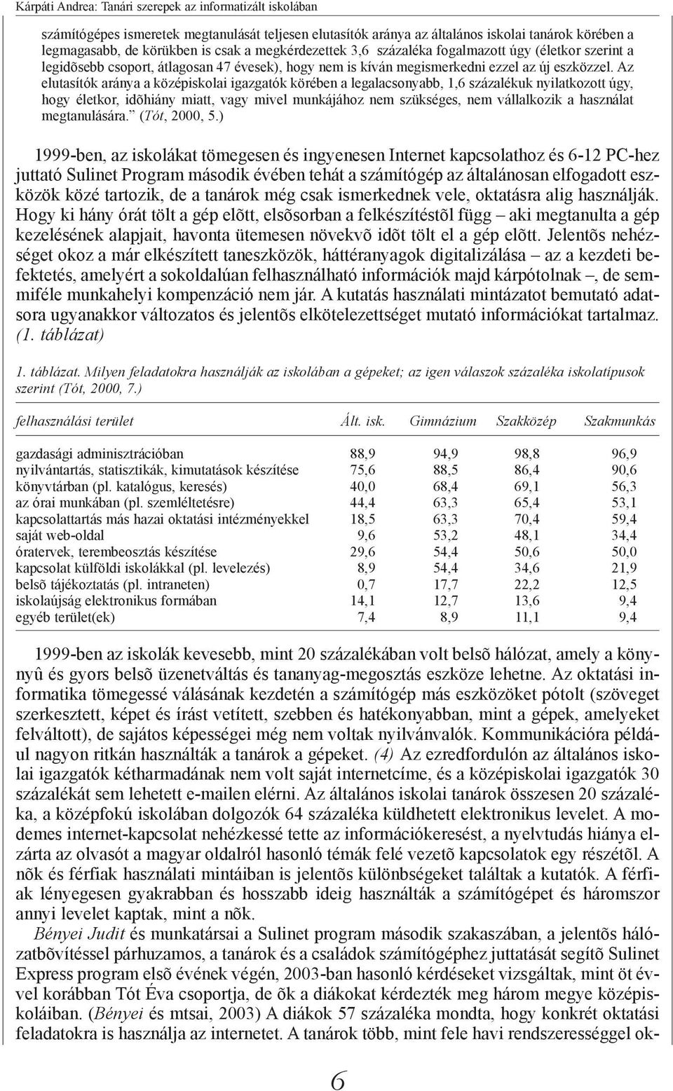 Az elutasítók aránya a középiskolai igazgatók körében a legalacsonyabb, 1,6 százalékuk nyilatkozott úgy, hogy életkor, idõhiány miatt, vagy mivel munkájához nem szükséges, nem vállalkozik a használat