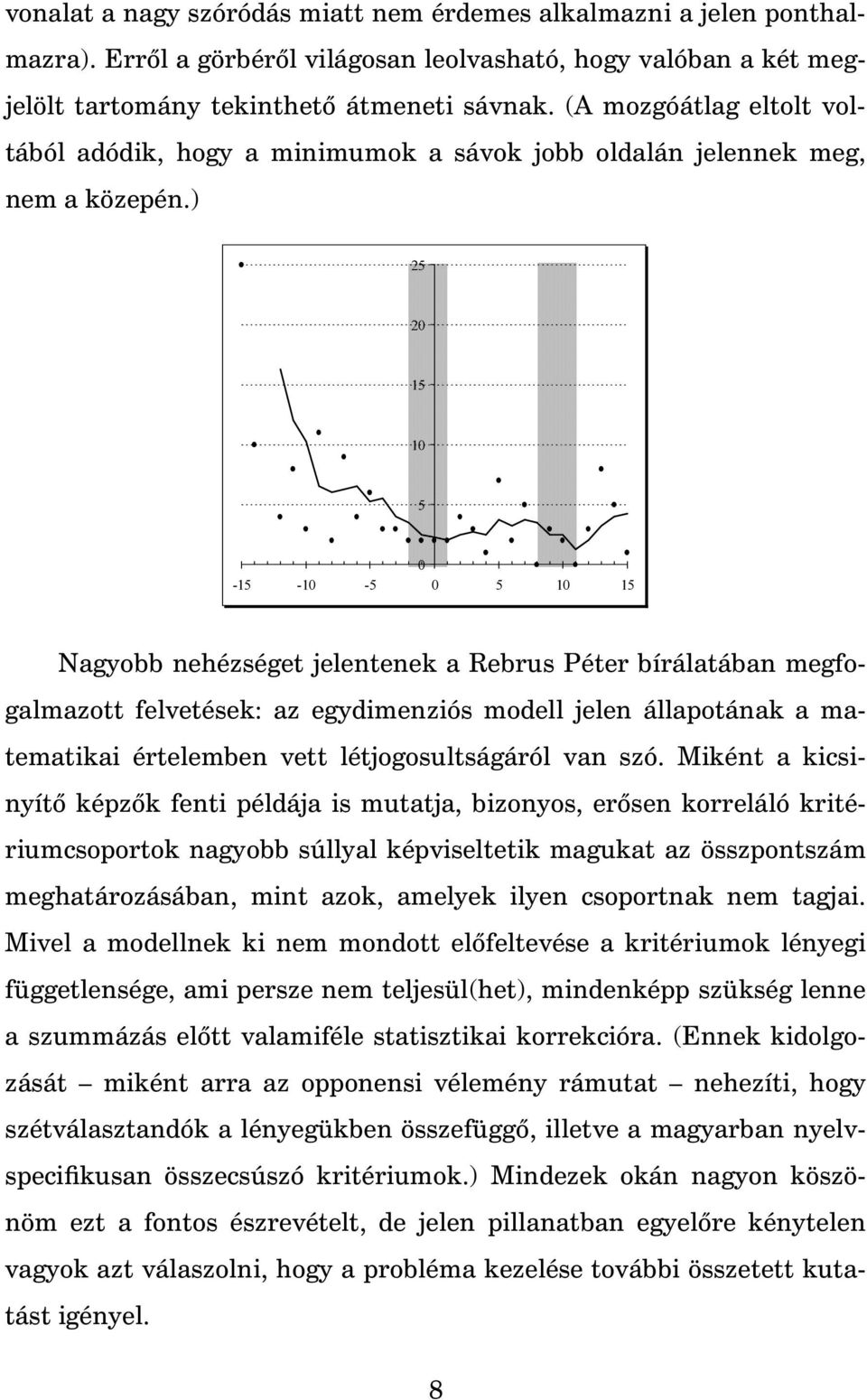 ) 25 20 15 10 5 0-15 -10-5 0 5 10 15 Nagyobb nehézséget jelentenek a Rebrus Péter bírálatában megfogalmazott felvetések: az egydimenziós modell jelen állapotának a matematikai értelemben vett