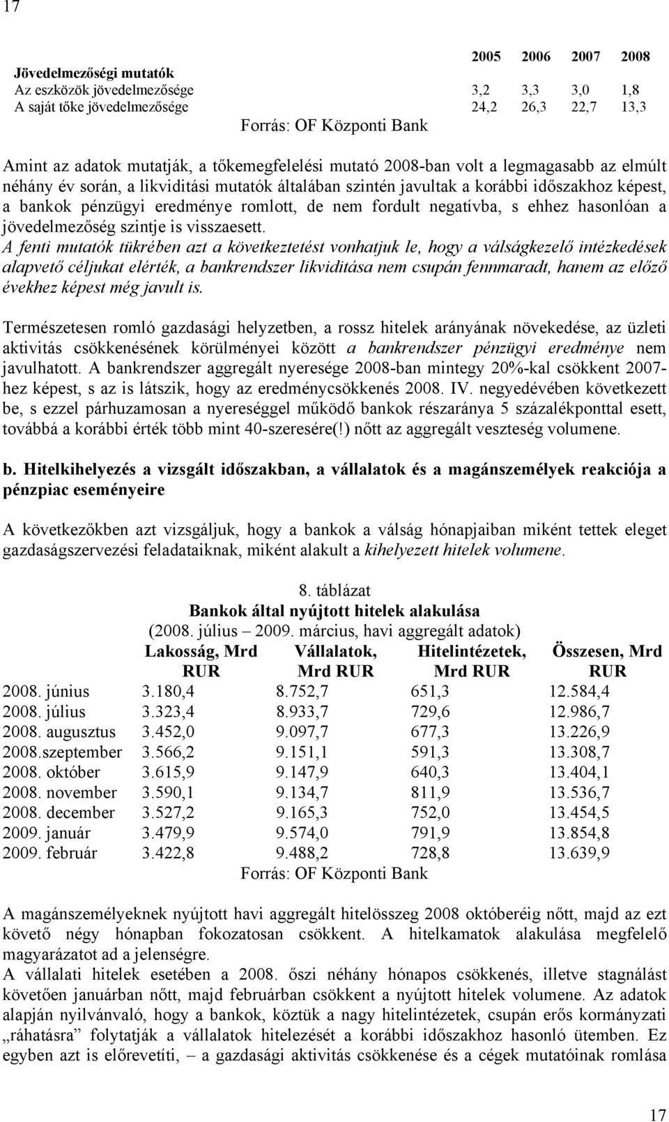 hasonlóan a jövedelmezőség szintje is visszaesett.