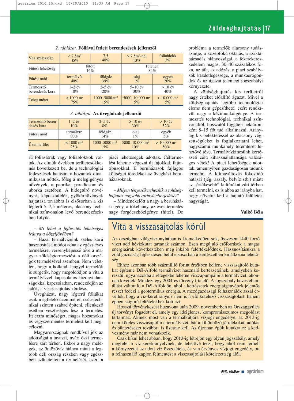 Fóliával fedett berendezések jellemzôi < 7,5m 2 45% termálvíz 40% 1 2 év 10% < 1000 m 2 75% 1 2 év 10% termálvíz 80% < 1000 m 2 25% 7,5 40% fûtött 16% földgáz 39% 2 5 év 20% 1000 5000 m 2 15% rû