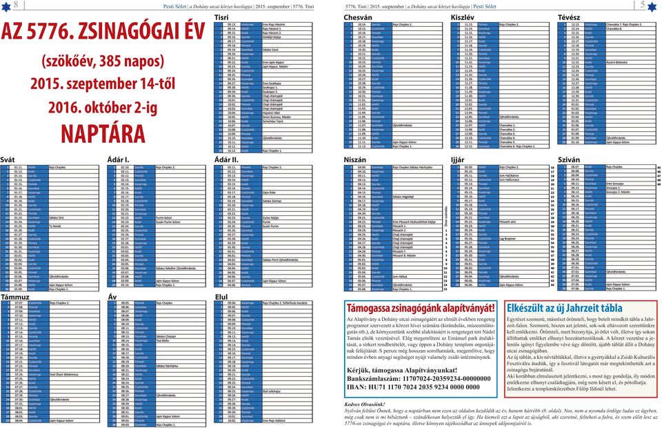 Az Alapítvány a Dohány utcai zsinagógáért az elmúlt években rengeteg programot szervezett a körzet hívei számára (kirándulás, múzeumlátogatás stb.