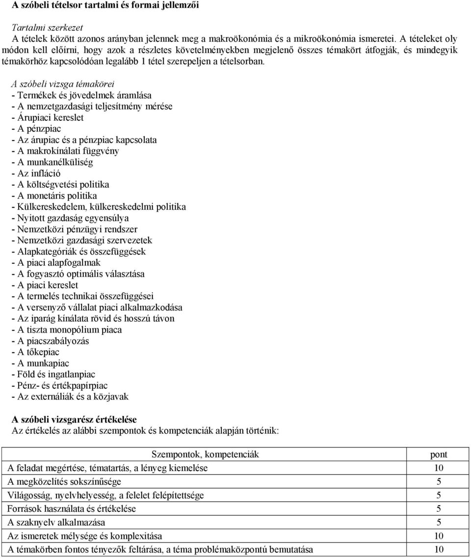 A szóbeli vizsga témakörei - Termékek és jövedelmek áramlása - A nemzetgazdasági teljesítmény mérése - Árupiaci kereslet - A pénzpiac - Az árupiac és a pénzpiac kapcsolata - A makrokínálati függvény