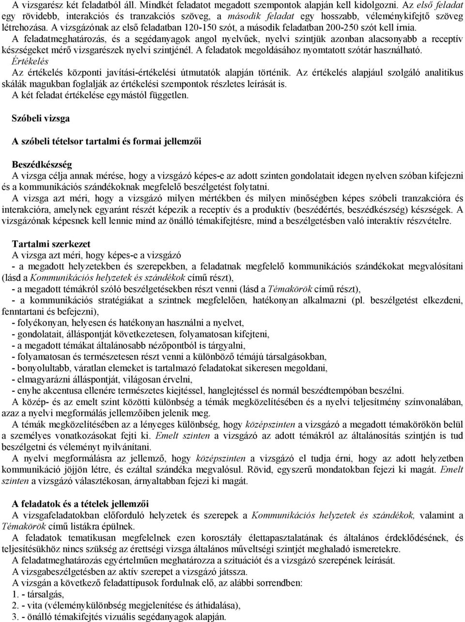 A vizsgázónak az első feladatban 120-150 szót, a második feladatban 200-250 szót kell írnia.