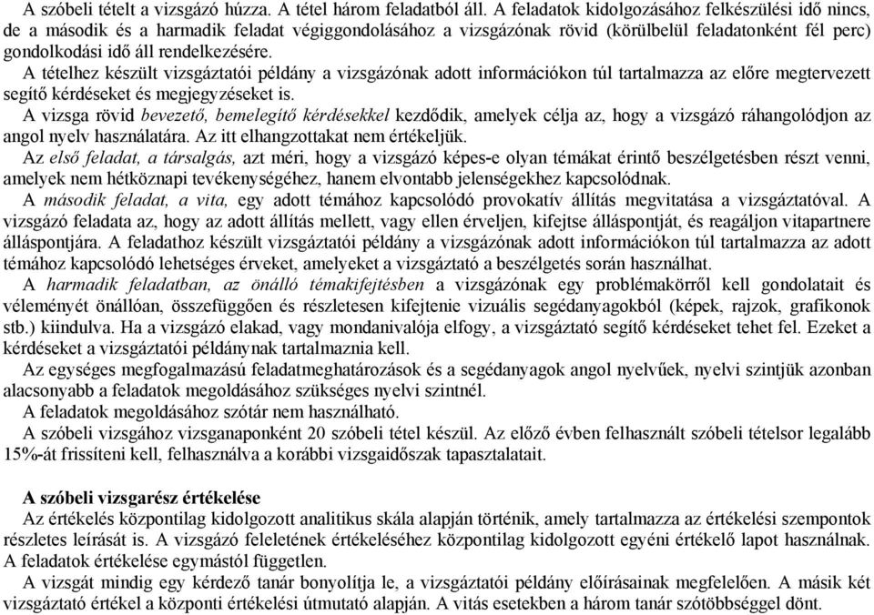 A tételhez készült vizsgáztatói példány a vizsgázónak adott információkon túl tartalmazza az előre megtervezett segítő kérdéseket és megjegyzéseket is.