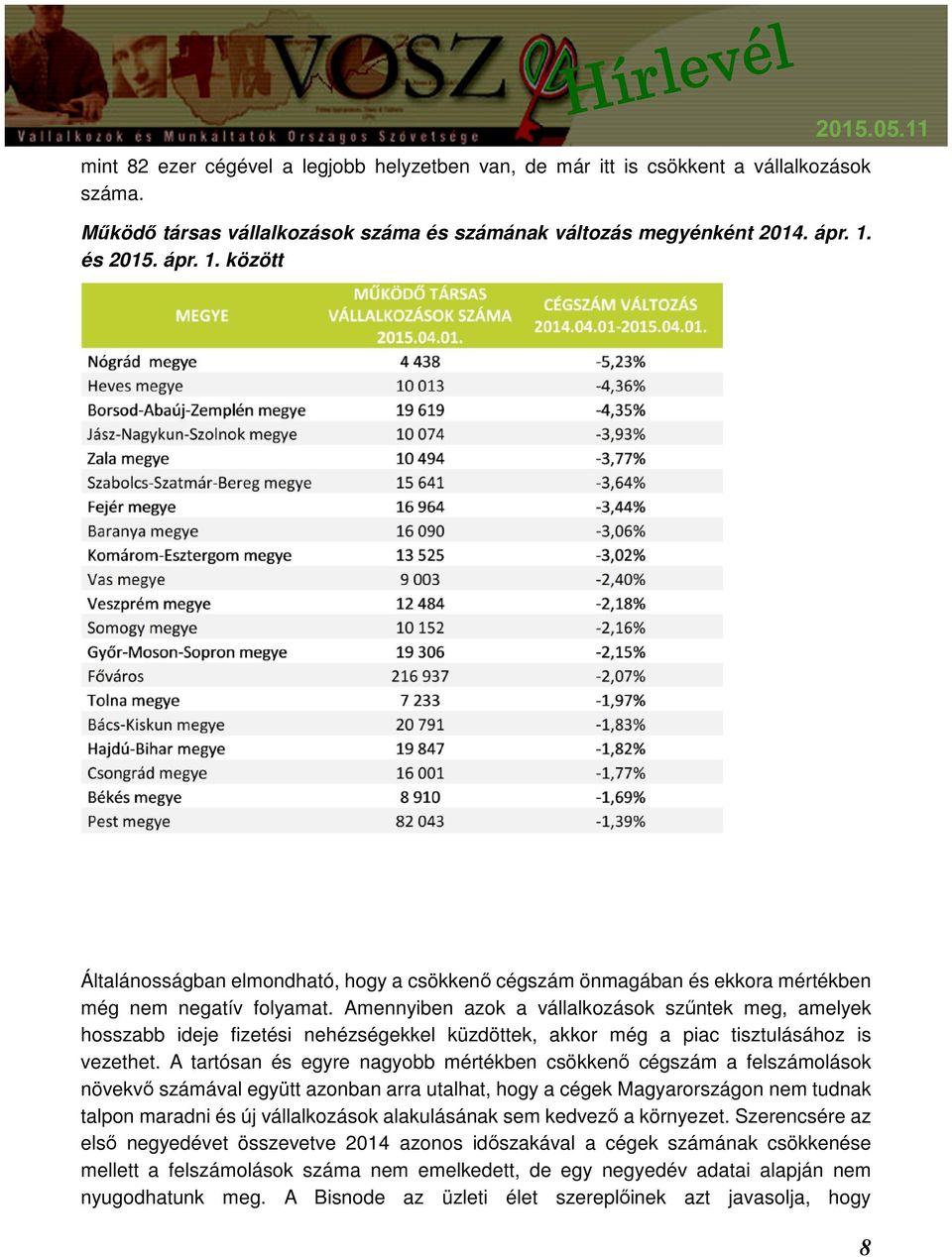 Amennyiben azok a vállalkozások szűntek meg, amelyek hosszabb ideje fizetési nehézségekkel küzdöttek, akkor még a piac tisztulásához is vezethet.