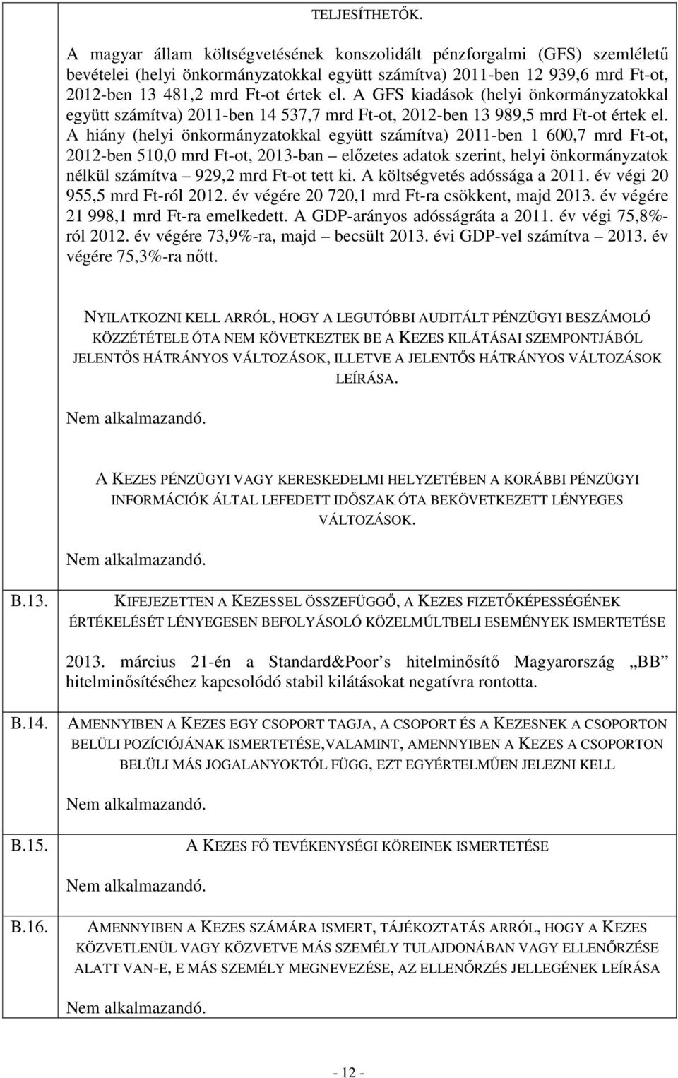 A GFS kiadások (helyi önkormányzatokkal együtt számítva) 2011-ben 14 537,7 mrd Ft-ot, 2012-ben 13 989,5 mrd Ft-ot értek el.