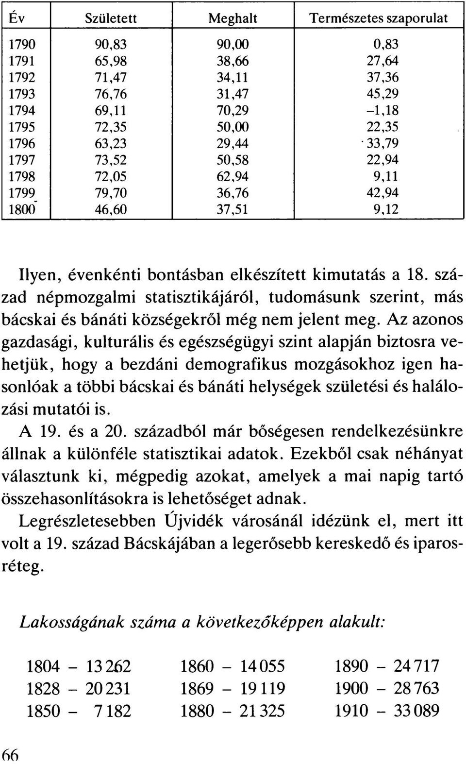 század népmozgalmi statisztikájáról, tudomásunk szerint, más bácskai és bánáti községekről még nem jelent meg.