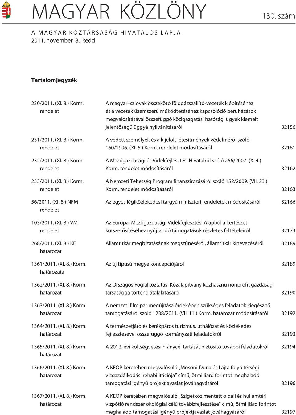 (XI. 8.) Korm.