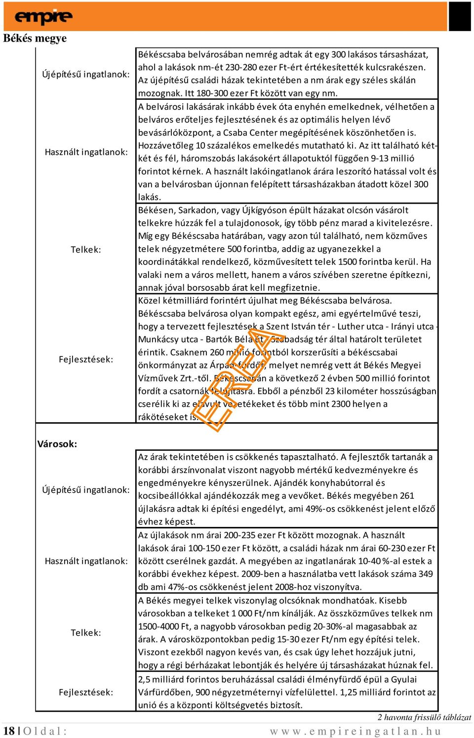 A belvárosi lakásárak inkább évek óta enyhén emelkednek, vélhetően a belváros erőteljes fejlesztésének és az optimális helyen lévő bevásárlóközpont, a Csaba Center megépítésének köszönhetően is.