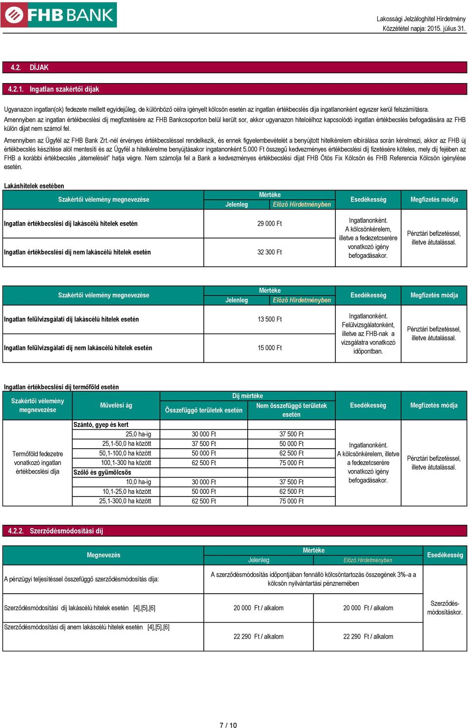 Amennyiben az ingatlan értékbecslési díj megfizetésére az FHB Bankcsoporton belül került sor, akkor ugyanazon hitelcélhoz kapcsolódó ingatlan értékbecslés befogadására az FHB külön díjat nem számol