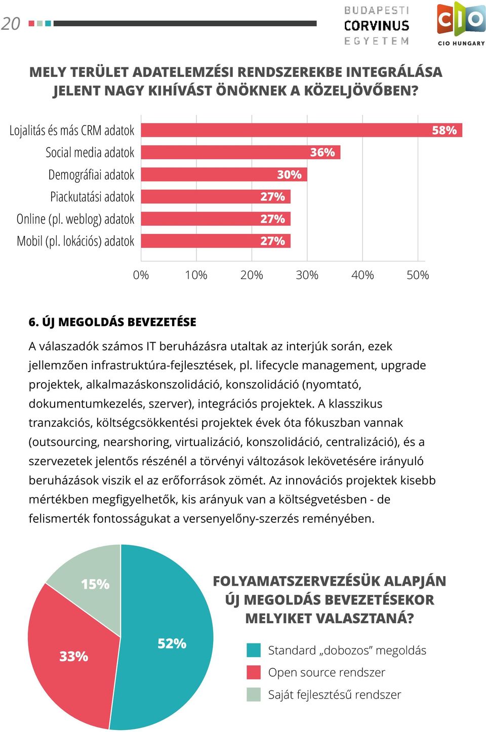 ÚJ MEGOLDÁS BEVEZETÉSE A válaszadók számos IT beruházásra utaltak az interjúk során, ezek jellemzően infrastruktúra-fejlesztések, pl.