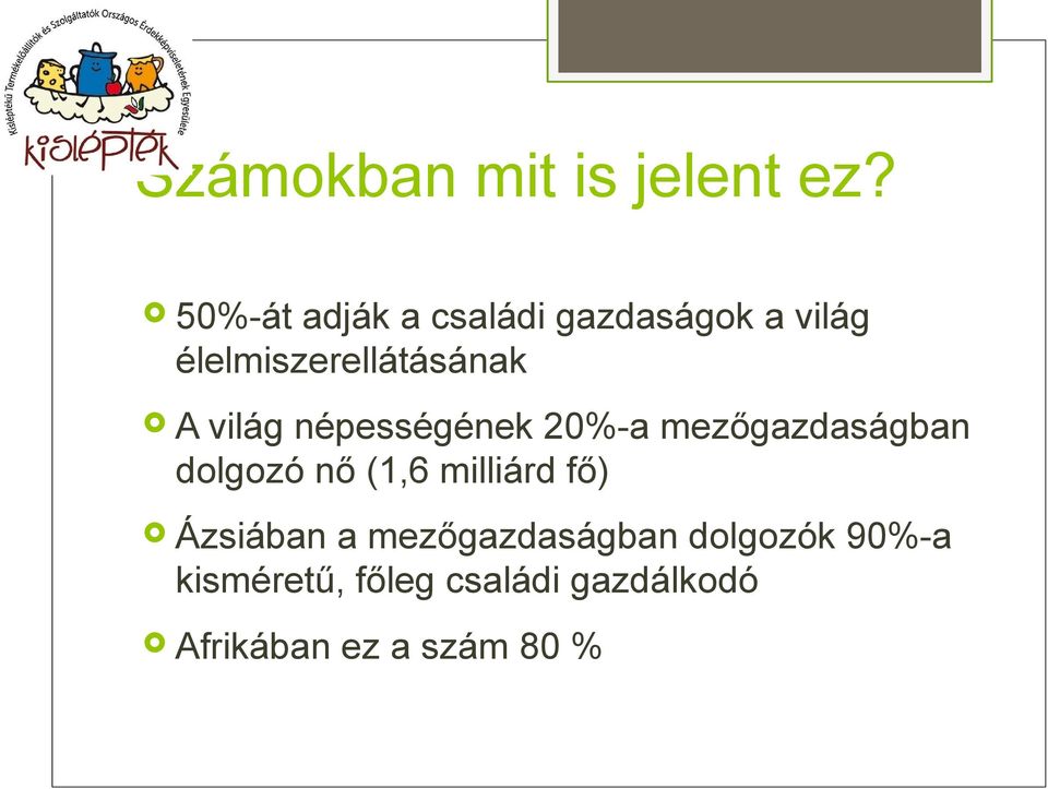 világ népességének 20%-a mezőgazdaságban dolgozó nő (1,6 milliárd