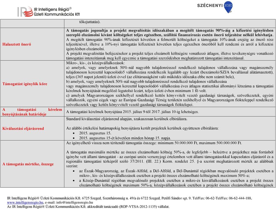 a megítélt támogatás 90%-áig a kifizetési igénylésben szereplő elszámolni kívánt költségeket teljes egészében, szállítói finanszírozás esetén önerő teljesítése nélkül lehívhatja.