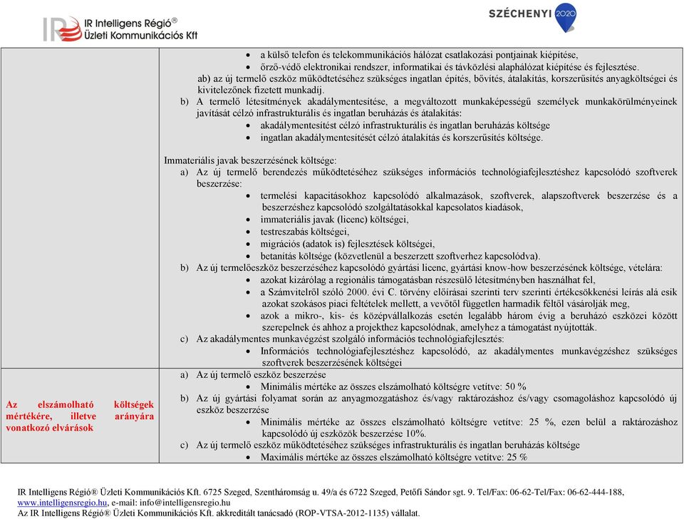 b) A termelő létesítmények akadálymentesítése, a megváltozott munkaképességű személyek munkakörülményeinek javítását célzó infrastrukturális és ingatlan beruházás és átalakítás: akadálymentesítést