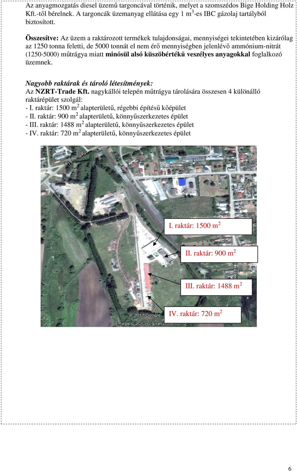 műtrágya miatt minősül alsó küszöbértékű veszélyes anyagokkal foglalkozó üzemnek. Nagyobb raktárak és tároló létesítmények: Az NZRT-Trade Kft.