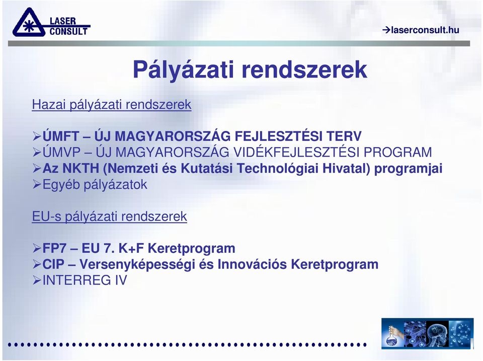 Hivatal) programjai Egyéb pályázatok EU-s pályázati rendszerek Pályázati