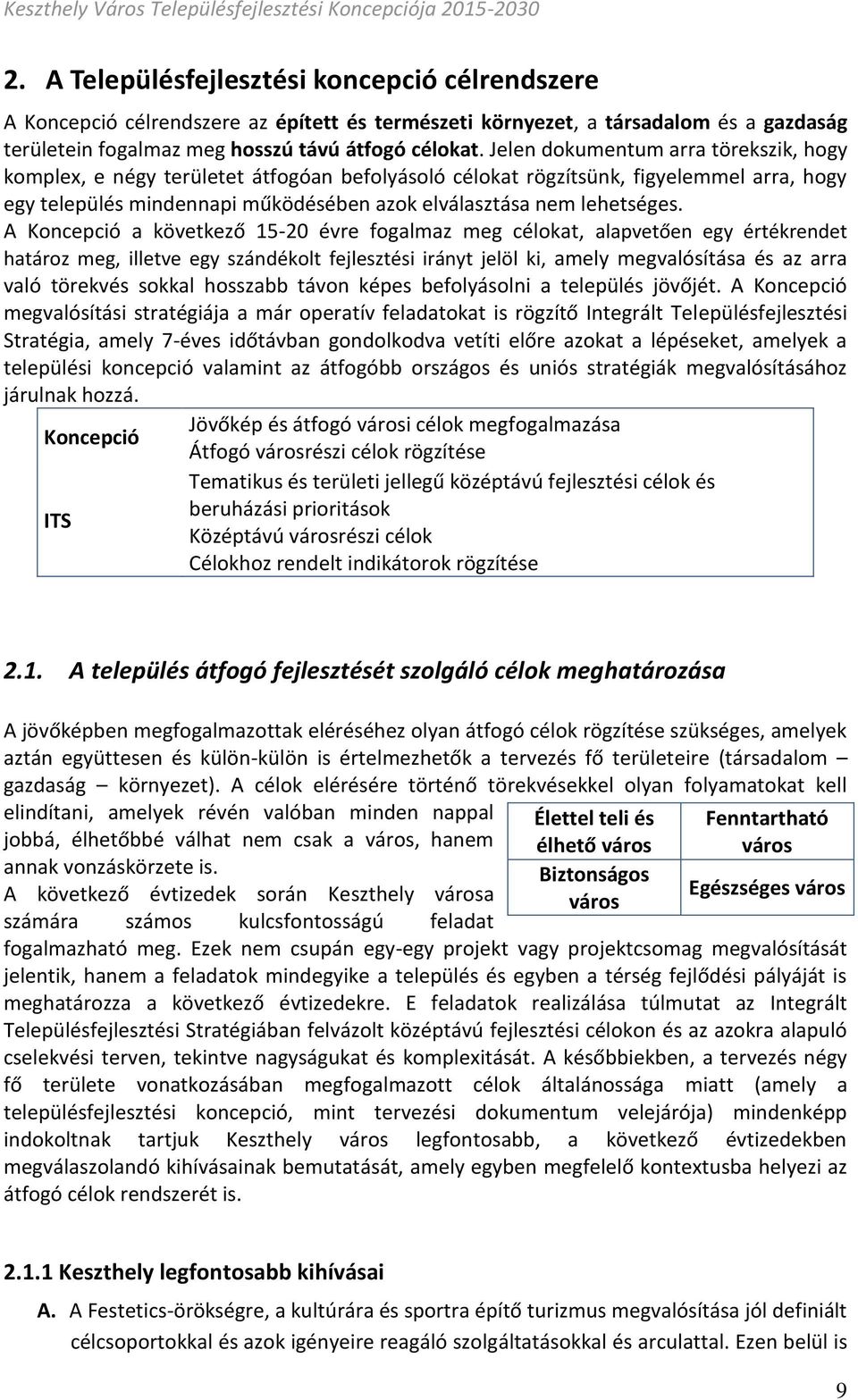 A Koncepció a következő 15-20 évre fogalmaz meg célokat, alapvetően egy értékrendet határoz meg, illetve egy szándékolt fejlesztési irányt jelöl ki, amely megvalósítása és az arra való törekvés