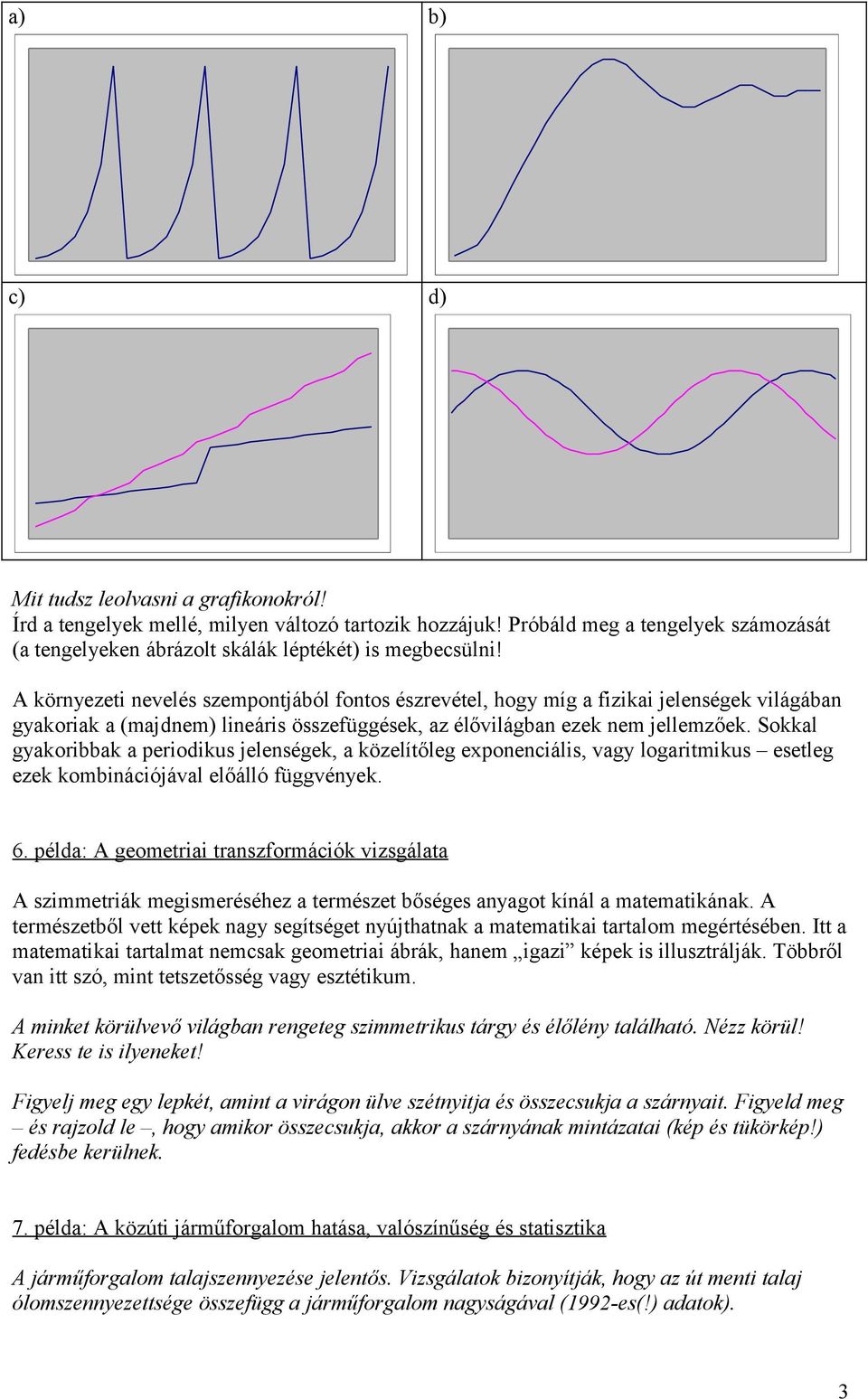 Sokkal gyakoribbak a periodikus jelenségek, a közelítőleg exponenciális, vagy logaritmikus esetleg ezek kombinációjával előálló függvények. 6.