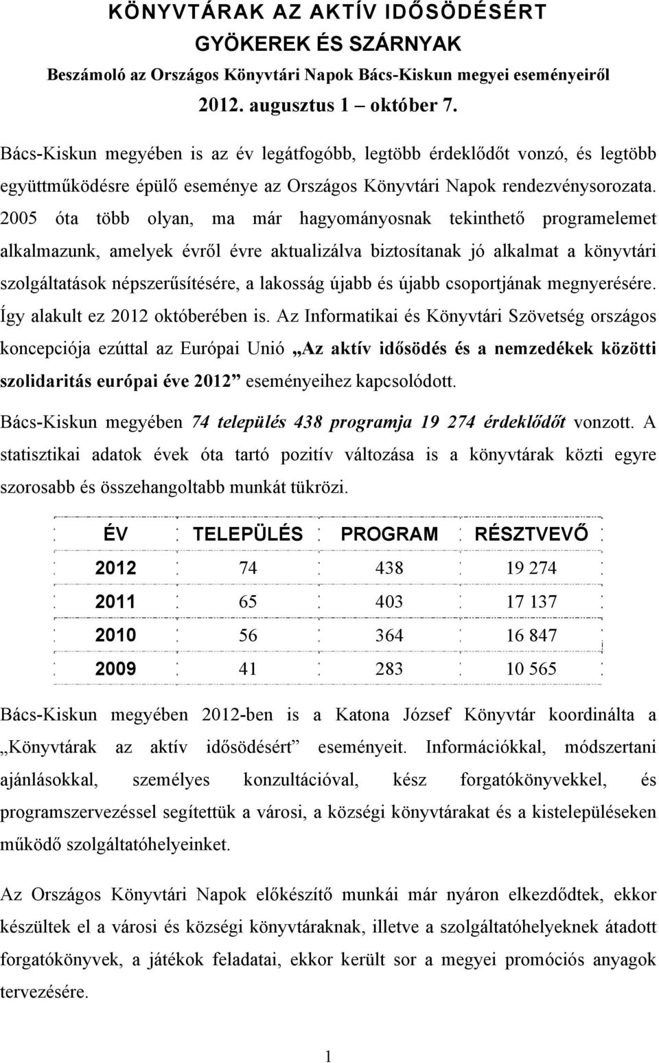 2005 óta több olyan, ma már hagyományosnak tekinthető programelemet alkalmazunk, amelyek évről évre aktualizálva biztosítanak jó alkalmat a könyvtári szolgáltatások népszerűsítésére, a lakosság újabb