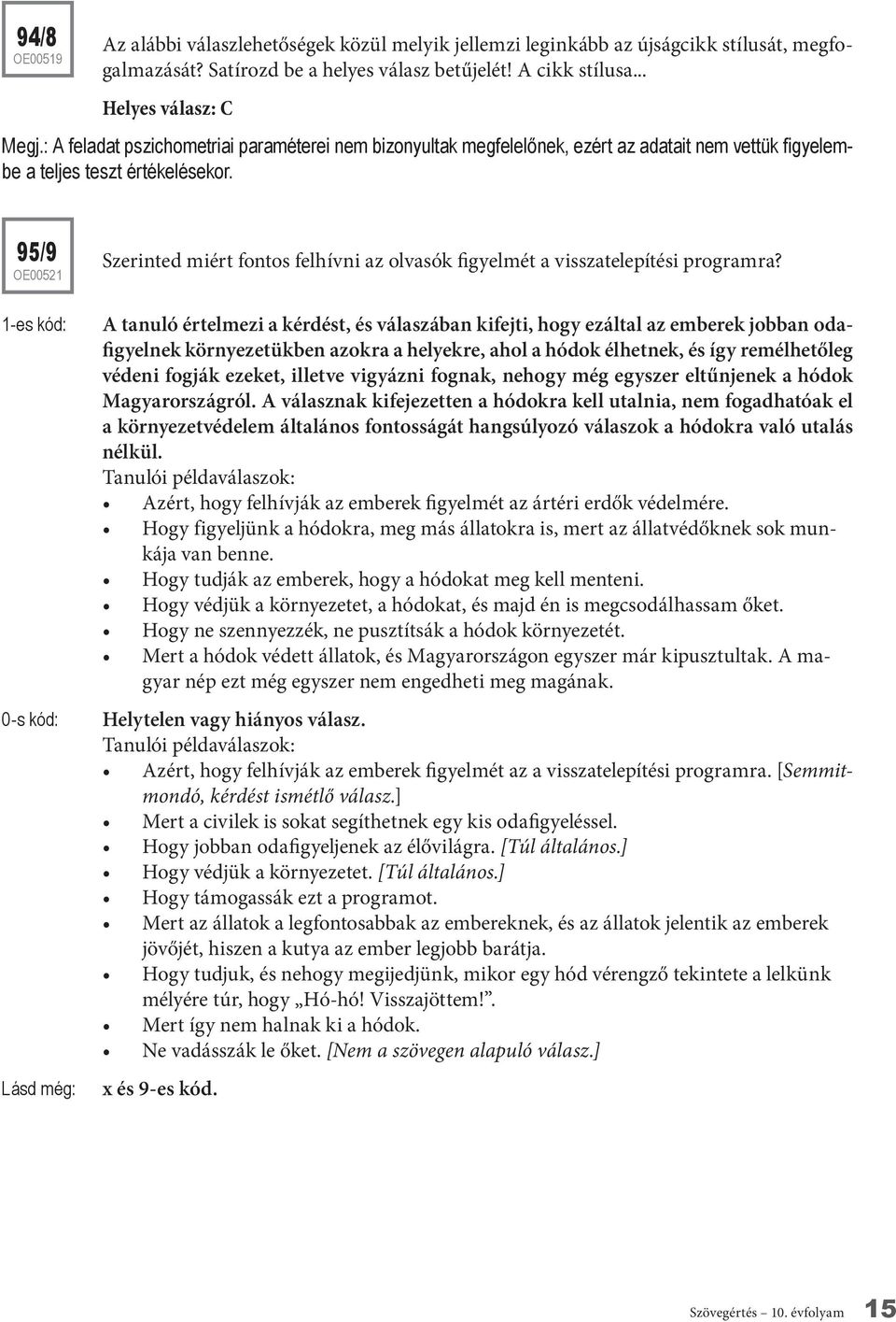 95/9 OE00521 Szerinted miért fontos felhívni az olvasók figyelmét a visszatelepítési programra?