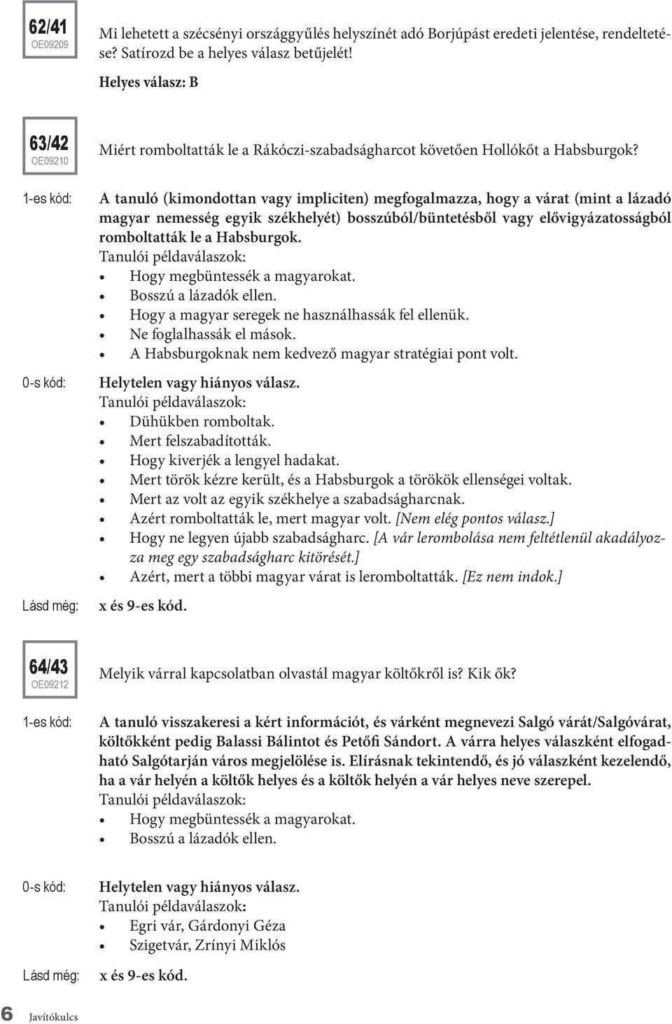 A tanuló (kimondottan vagy impliciten) megfogalmazza, hogy a várat (mint a lázadó magyar nemesség egyik székhelyét) bosszúból/büntetésből vagy elővigyázatosságból romboltatták le a Habsburgok.