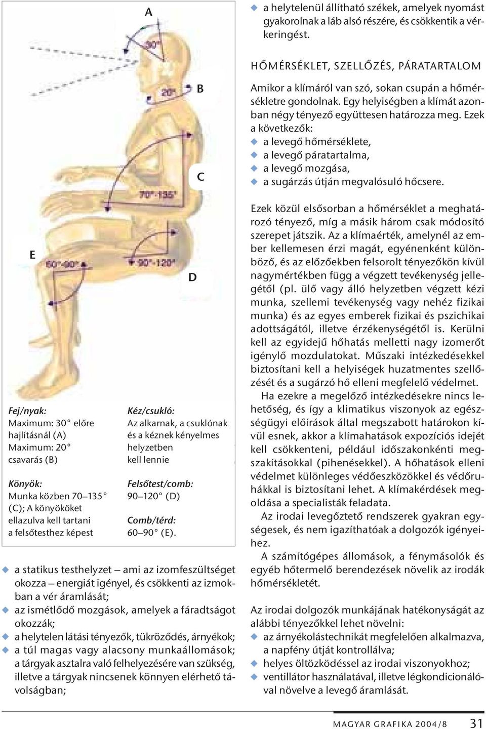 klímáról van szó, helyzetben sokan csupán m a helyiségben csavarás (B) a klímát azonban kell lennienégy tényez egy következ k: Könyök: a leveg h mérséklete, Felsőtest/comb: Munka közben 70 135 90 120