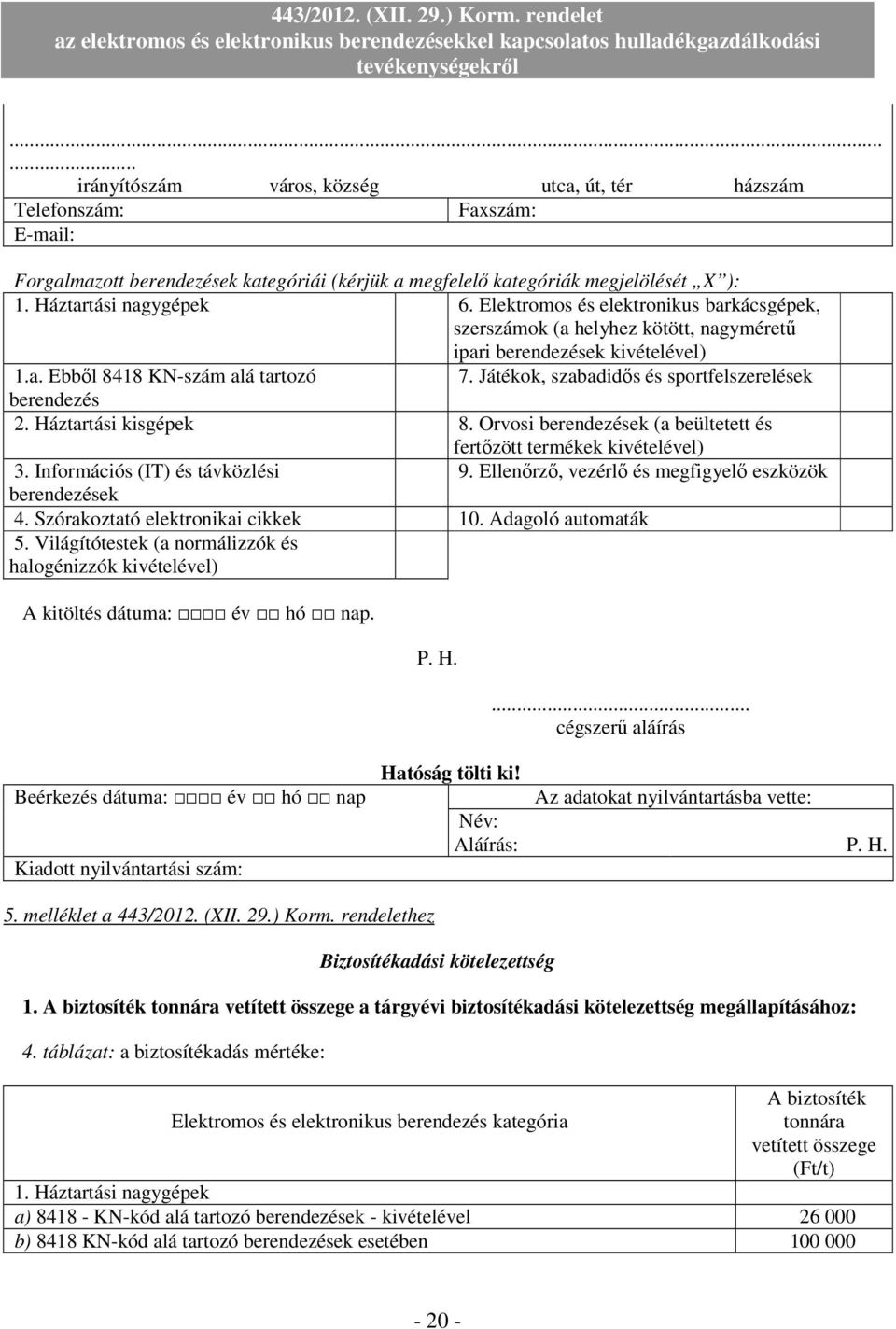 Játékok, szabadidıs és sportfelszerelések berendezés 2. Háztartási kisgépek 8. Orvosi berendezések (a beültetett és fertızött termékek kivételével) 3. Információs (IT) és távközlési 9.