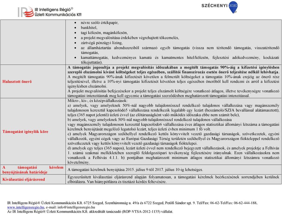 kedvezményes kamatú és kamatmentes hitel/kölcsön, fejlesztési adókedvezmény, kockázati tőkejuttatás).