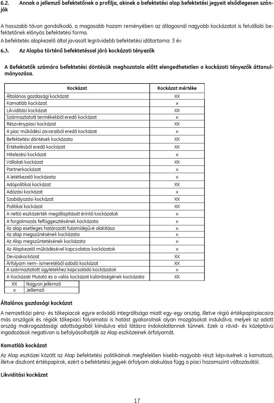 év 6.3. Az Alapba történő befektetéssel járó kockázati tényezők A Befektetők számára befektetési döntésük meghozatala előtt elengedhetetlen a kockázati tényezők áttanulmányozása.