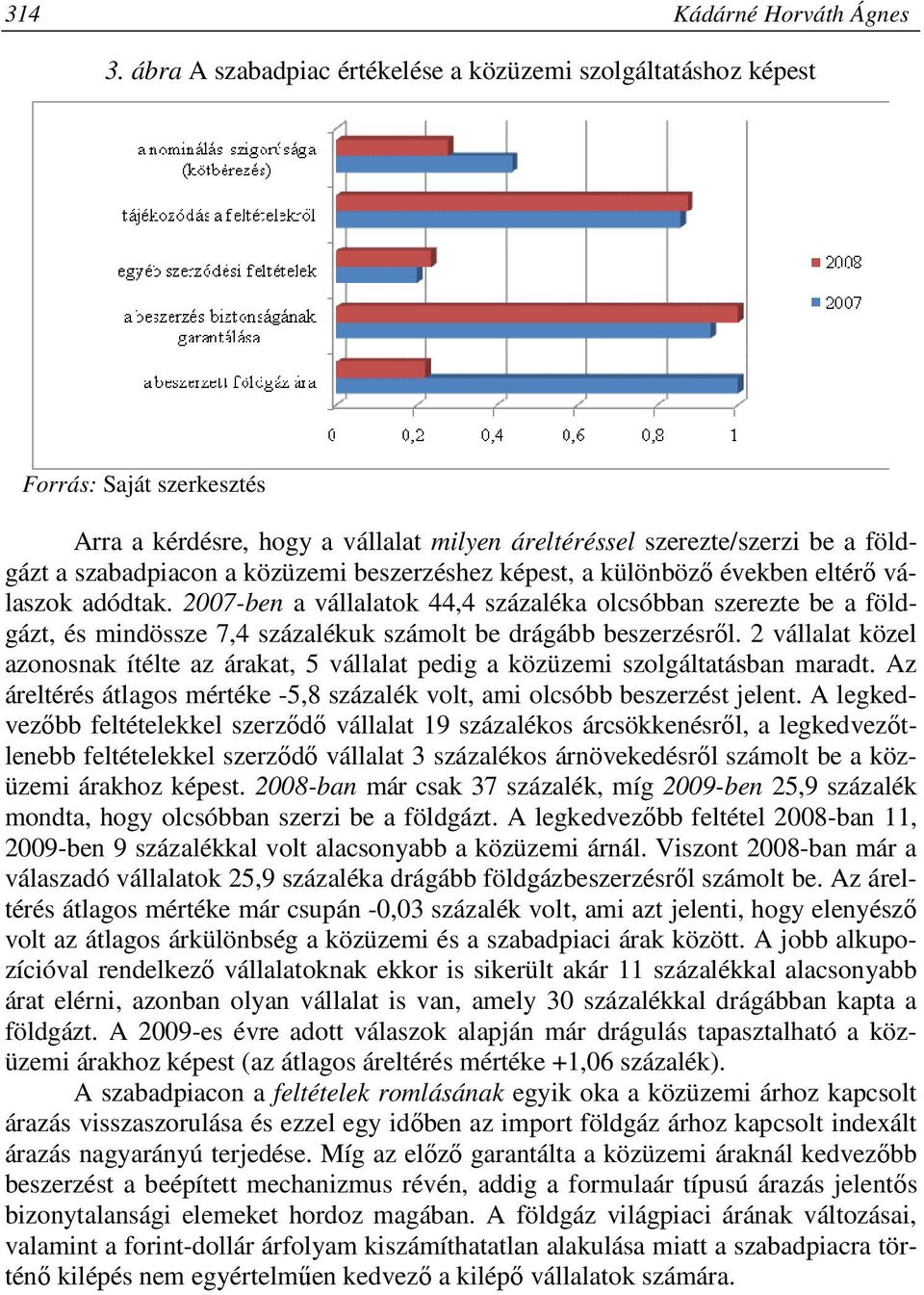 beszerzéshez képest, a különböző években eltérő válaszok adódtak. 2007-ben a vállalatok 44,4 százaléka olcsóbban szerezte be a földgázt, és mindössze 7,4 százalékuk számolt be drágább beszerzésről.