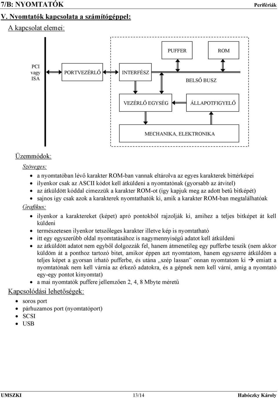 karakter ROM-ot (így kapjuk meg az adott betű bitképét) sajnos így csak azok a karakterek nyomtathatók ki, amik a karakter ROM-ban megtalálhatóak Grafikus: ilyenkor a karaktereket (képet) apró