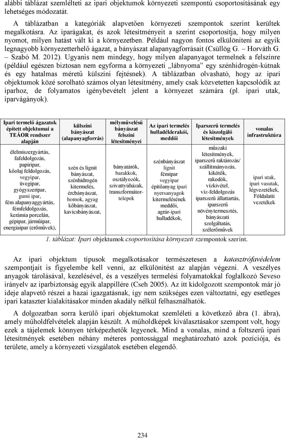 Az iparágakat, és azok létesítményeit a szerint csoportosítja, hogy milyen nyomot, milyen hatást vált ki a környezetben.