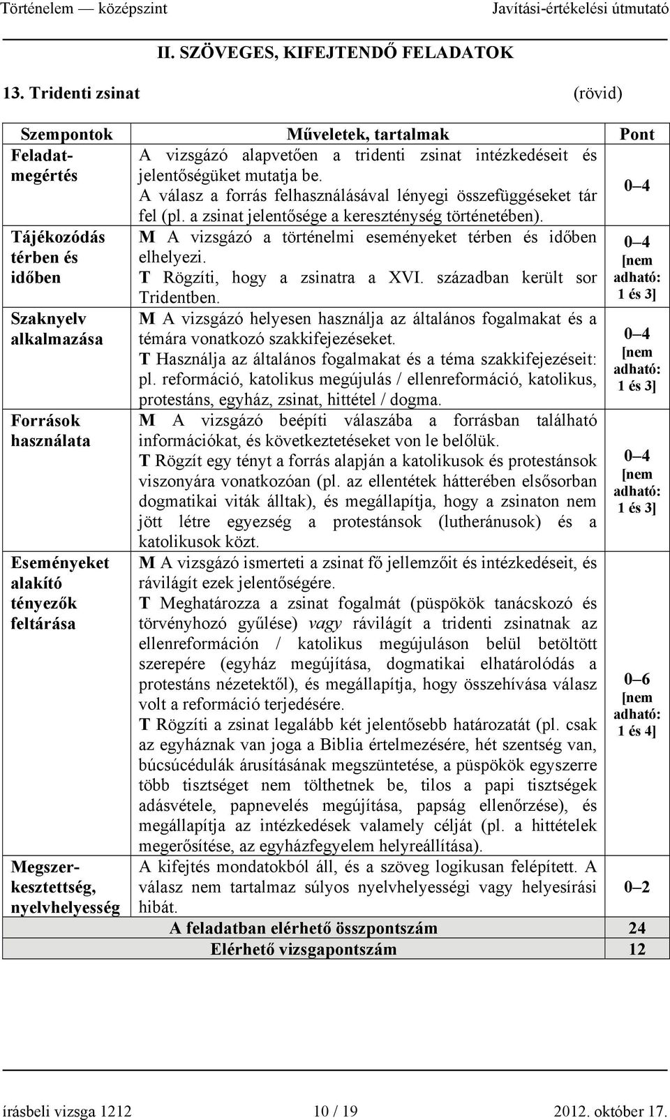 A válasz a forrás felhasználásával lényegi összefüggéseket tár Tájékozódás térben és időben Szaknyelv alkalmazása Források használata Eseményeket alakító tényezők feltárása Megszerkesztettség,