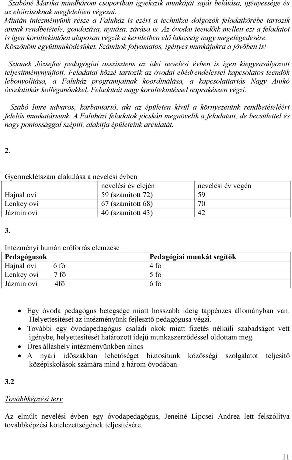 Az óvodai teendőik mellett ezt a feladatot is igen körültekintően alaposan végzik a kerületben élő lakosság nagy megelégedésére. Köszönöm együttműködésüket.