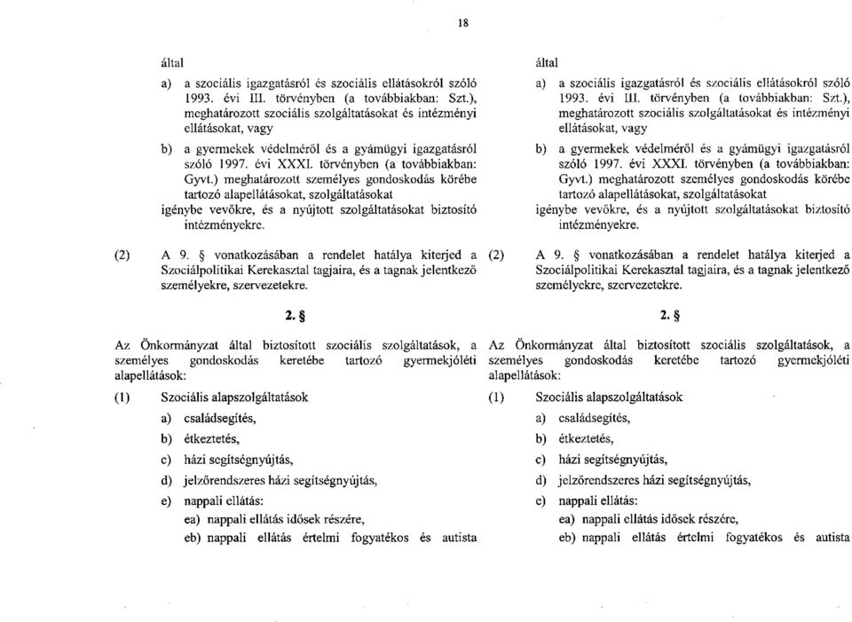 törvényben (a továbbiakban: Gyvt.) meghatározott személyes gondoskodás körébe tartozó alapellátásokat, szolgáltatásokat igénybe vevőkre, és a nyújtott szolgáltatásokat biztosító intézményekre.