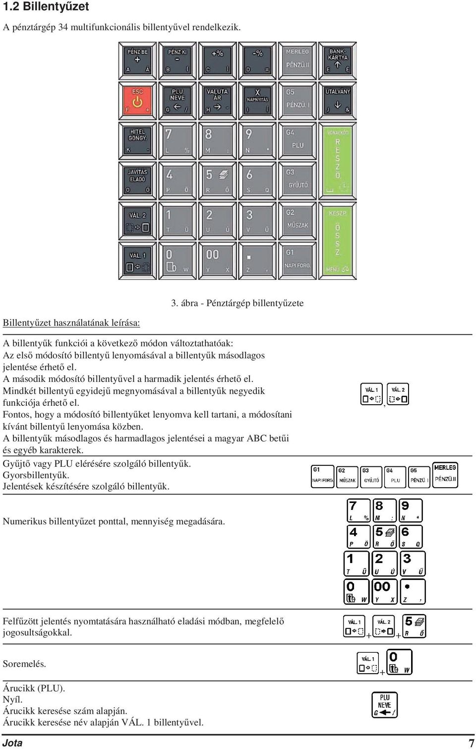 A második módosító billentyvel a harmadik jelentés érhet el. Mindkét billenty egyidej megnyomásával a billentyk negyedik funkciója érhet el.