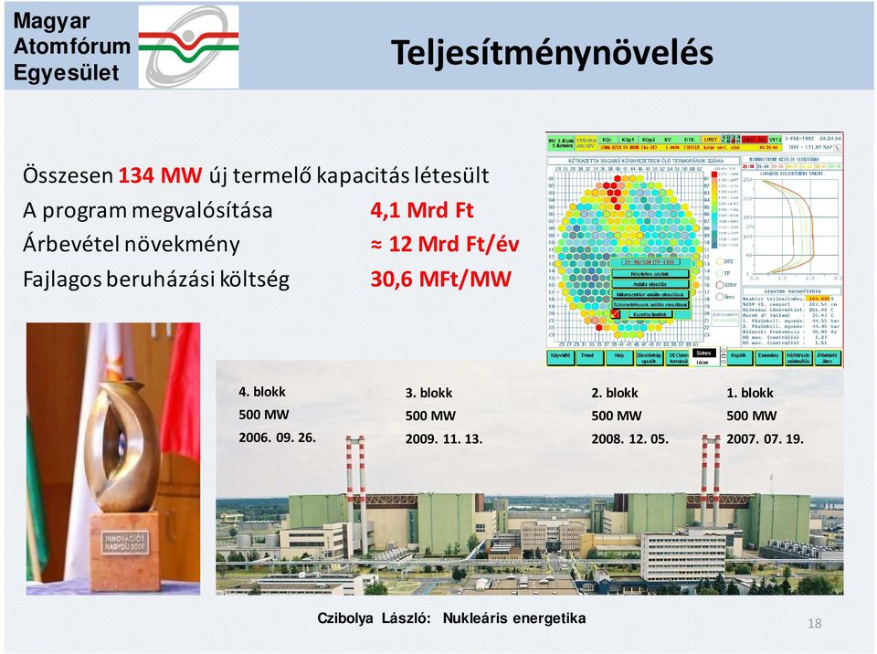 Fajlagos beruházási költség 30,6 MFt/MW 4. blokk 500 МW 2006. 09. 26. 3. blokk 500 МW 2009.