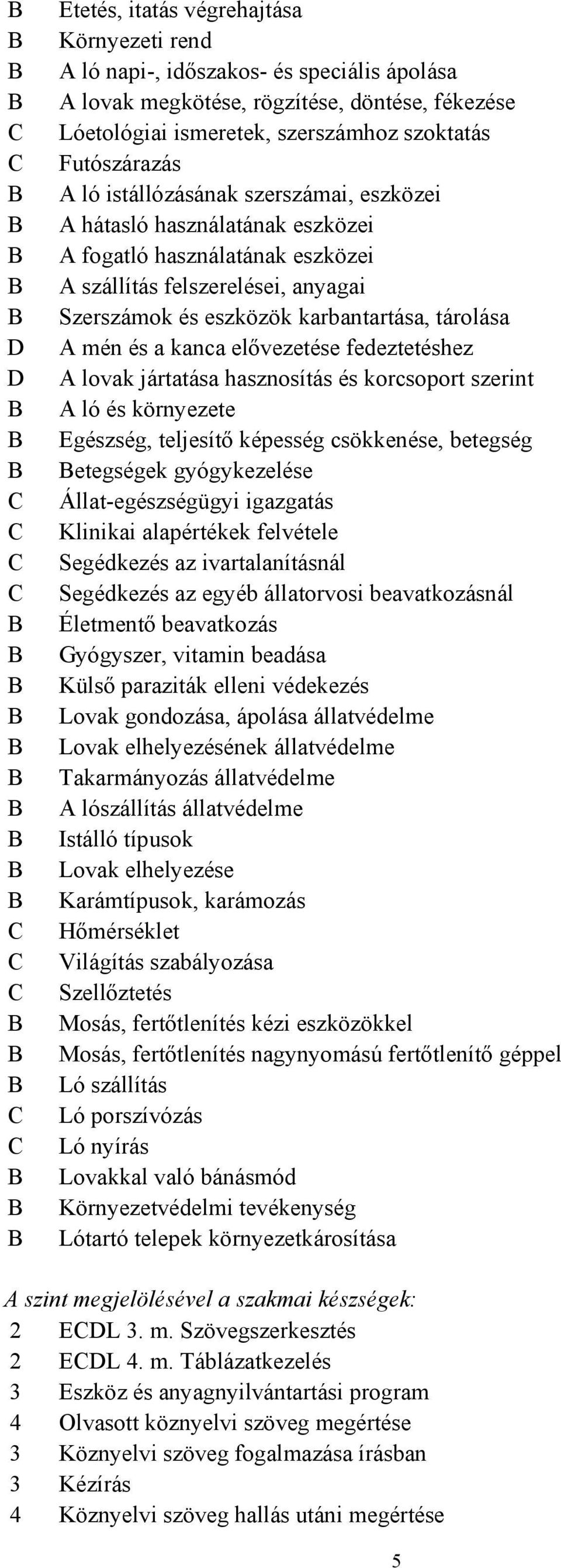 karbantartása, tárolása A mén és a kanca elővezetése fedeztetéshez A lovak jártatása hasznosítás és korcsoport szerint A ló és környezete Egészség, teljesítő képesség csökkenése, betegség etegségek