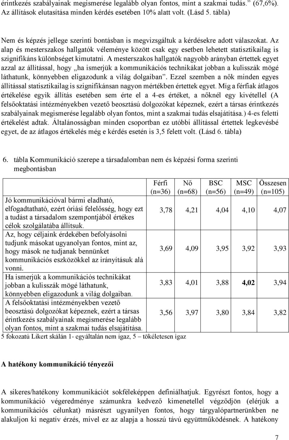 Az alap és mesterszakos hallgatók véleménye között csak egy esetben lehetett statisztikailag is szignifikáns különbséget kimutatni.