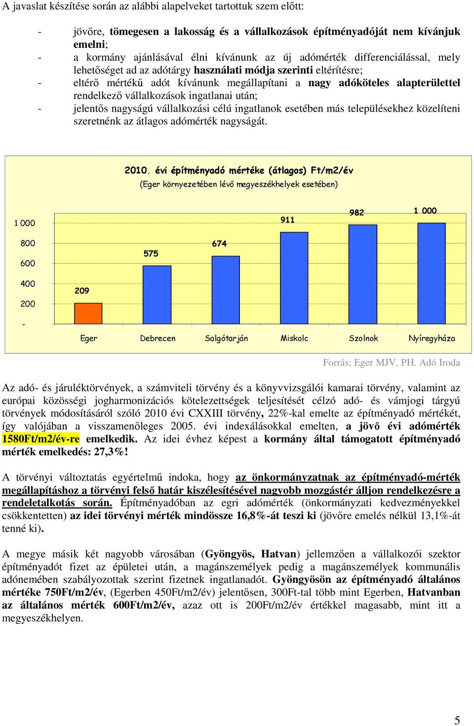 vállalkozások ingatlanai után; jelentıs nagyságú vállalkozási célú ingatlanok esetében más településekhez közelíteni szeretnénk az átlagos adómérték nagyságát. 2010.