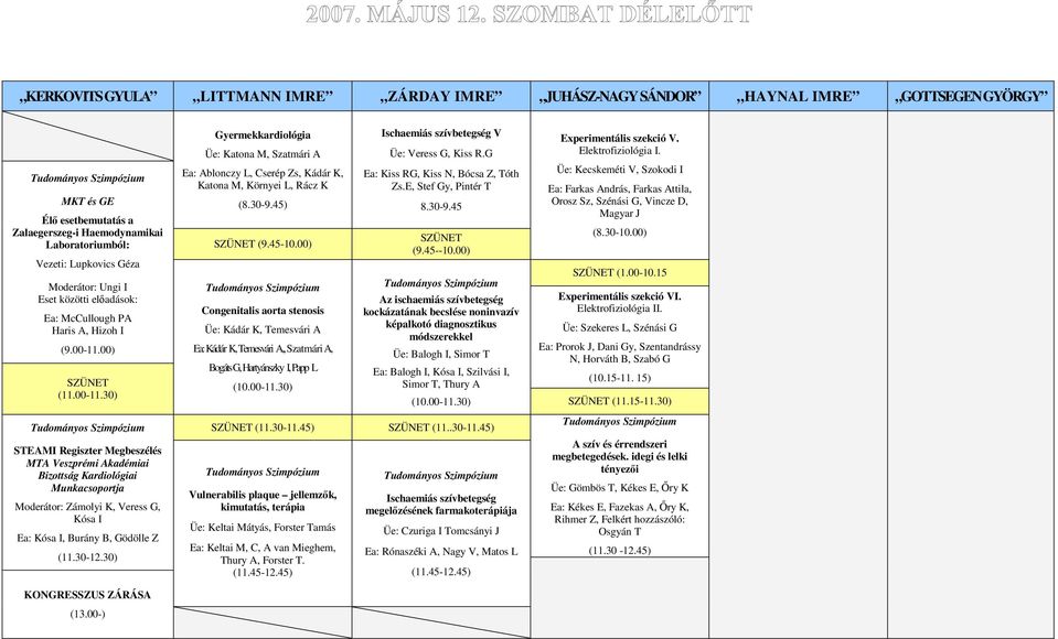 30) KONGRESSZUS ZÁRÁSA (13.00-) Gyermekkardiológia Üe: Katona M, Szatmári A Ea: Ablonczy L, Cserép Zs, Kádár K, Katona M, Környei L, Rácz K (8.30-9.45) (9.45-10.