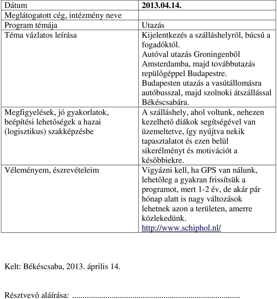 Megfigyelések, jó gyakorlatok, A szálláshely, ahol voltunk, nehezen beépítési lehetőségek a hazai kezelhető diákok segítségével van üzemeltetve, így nyújtva nekik tapasztalatot és ezen belül