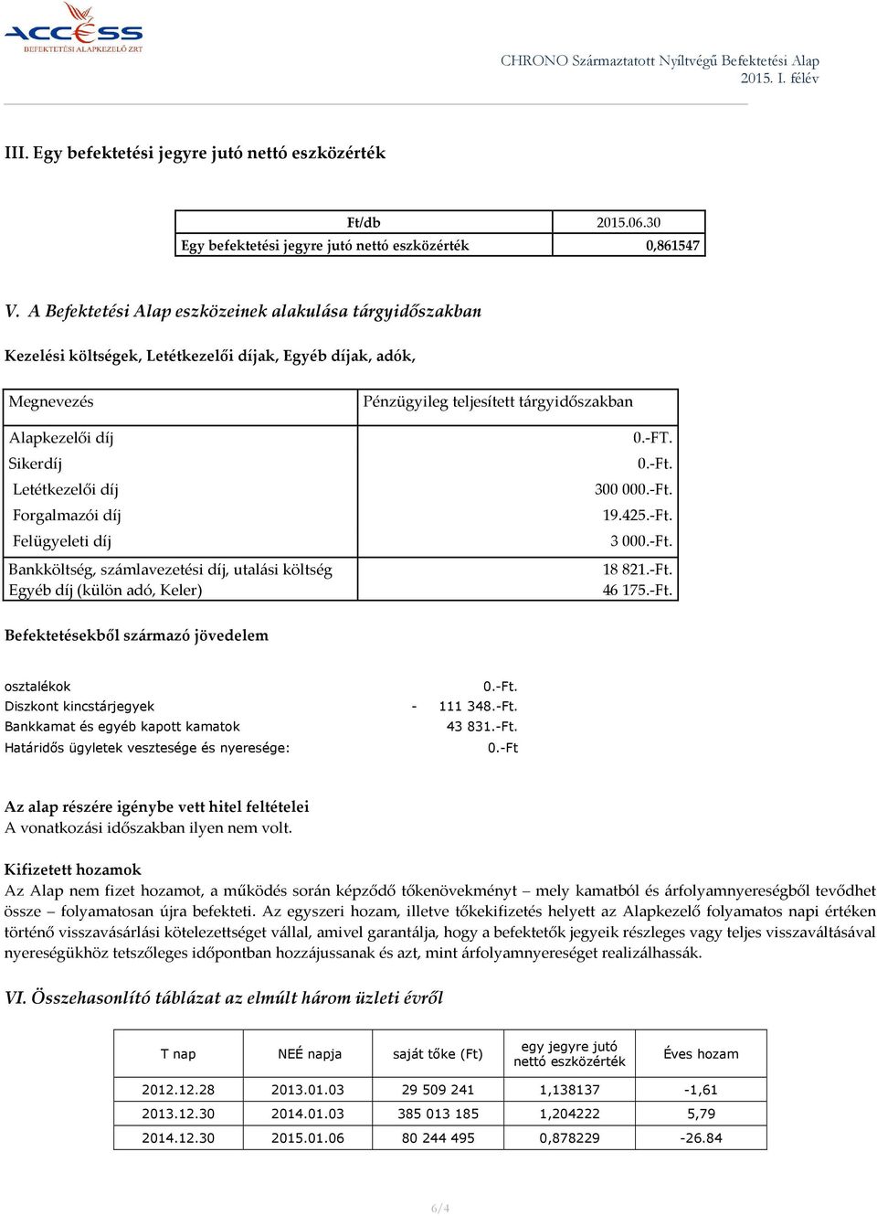díj Bankköltség, számlavezetési díj, utalási költség Egyéb díj (külön adó, Keler) Pénzügyileg teljesített tárgyidőszakban 0.-FT. 0.-Ft. 300 000.-Ft. 19.425.-Ft. 3 000.-Ft. 18 821.-Ft. 46 175.-Ft. Befektetésekből származó jövedelem osztalékok 0.