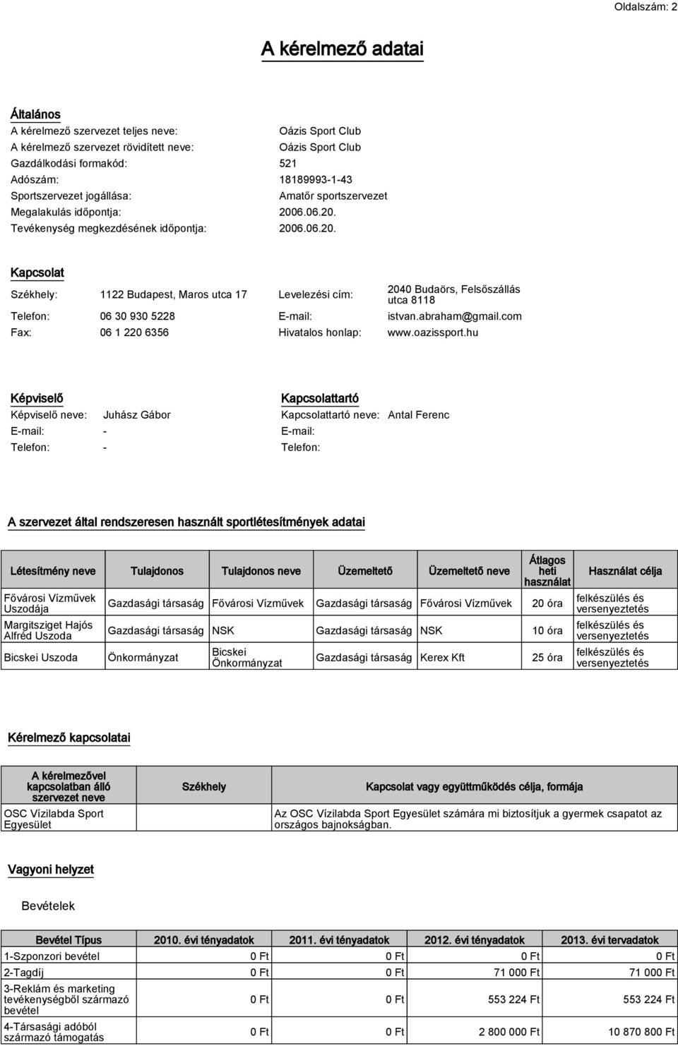 6.06.20. Tevékenység megkezdésének időpontja: 2006.06.20. Kapcsolat Székhely: 1122 Budapest, Maros utca 17 Levelezési cím: 2040 Budaörs, Felsőszállás utca 8118 Telefon: 06 30 930 5228 E-mail: istvan.