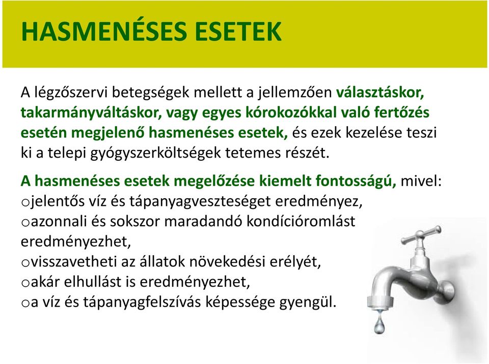 A hasmenéses esetek megelőzése kiemelt fontosságú, mivel: A hasmenéses esetek megelőzése kiemelt fontosságú, mivel: ojelentős víz és